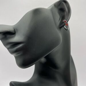 10K White Gold Genuine Garnet Hoop Earrings